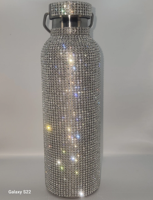 🖤 “Crystal Luxe” Silver-Rhinestoned Water Bottle🖤