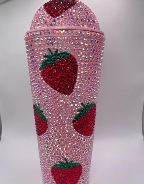 Strawberry Rhinestone Tumbler