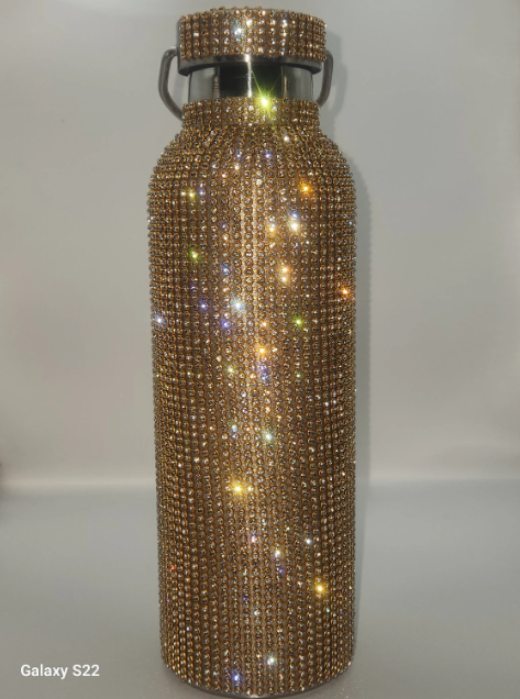 "Golden Glam” Rhinestoned Water Bottle