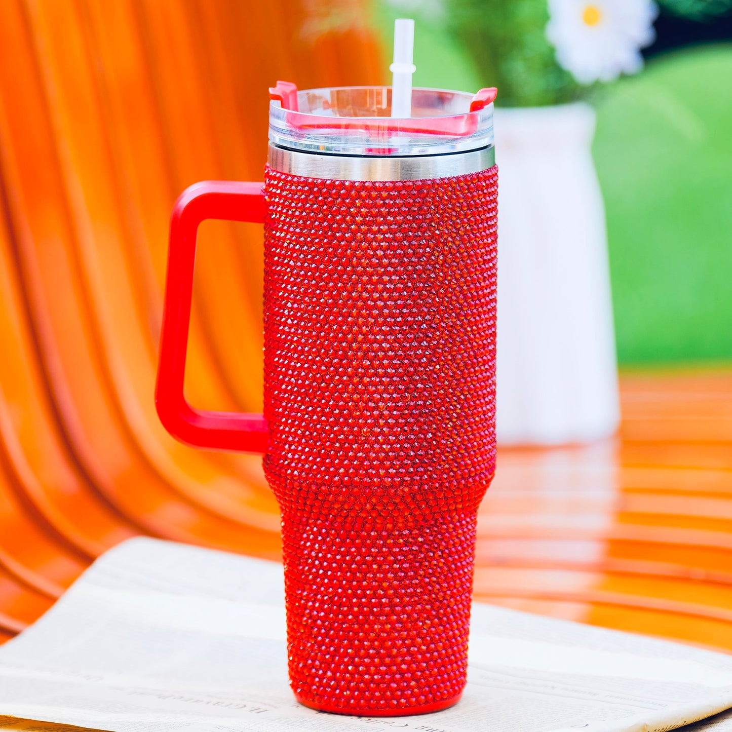 “Scarlet Spark” Red Rhinestoned Tumbler-40oz