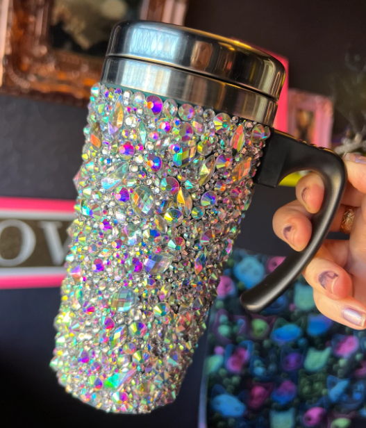 Crystal Chaos Travel Mug β Luxury Bling Handle Cup