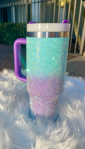 “Mermaid Frost” Ombré Rhinestone Handle Tumbler - 40oz