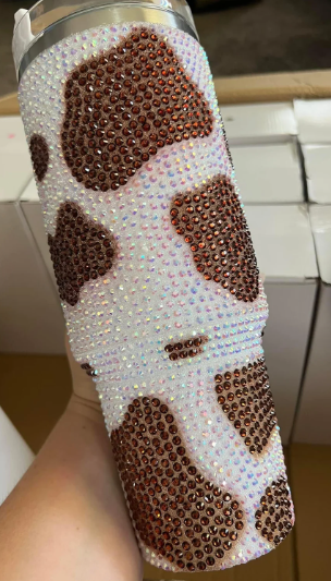 Cow Print Rhinestone Tumbler - 1200ml