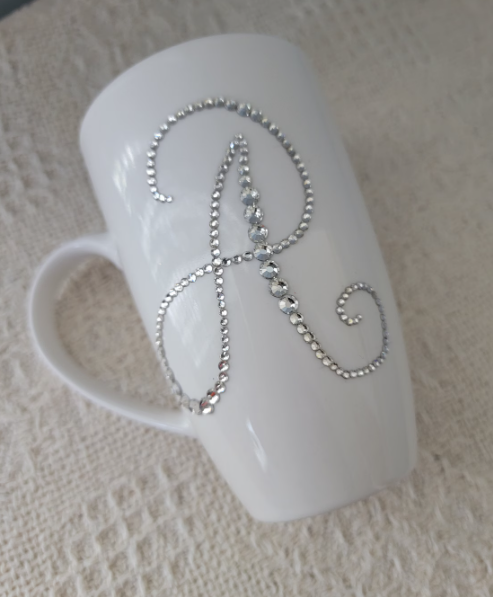 Custom White Mug with Bling Letters – Personalized Sparkle Cup