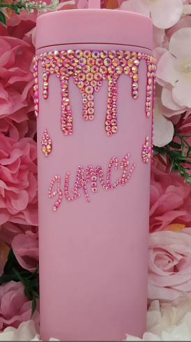 Pink Drip Rhinestone Tumbler – “Slay” Bling Cup