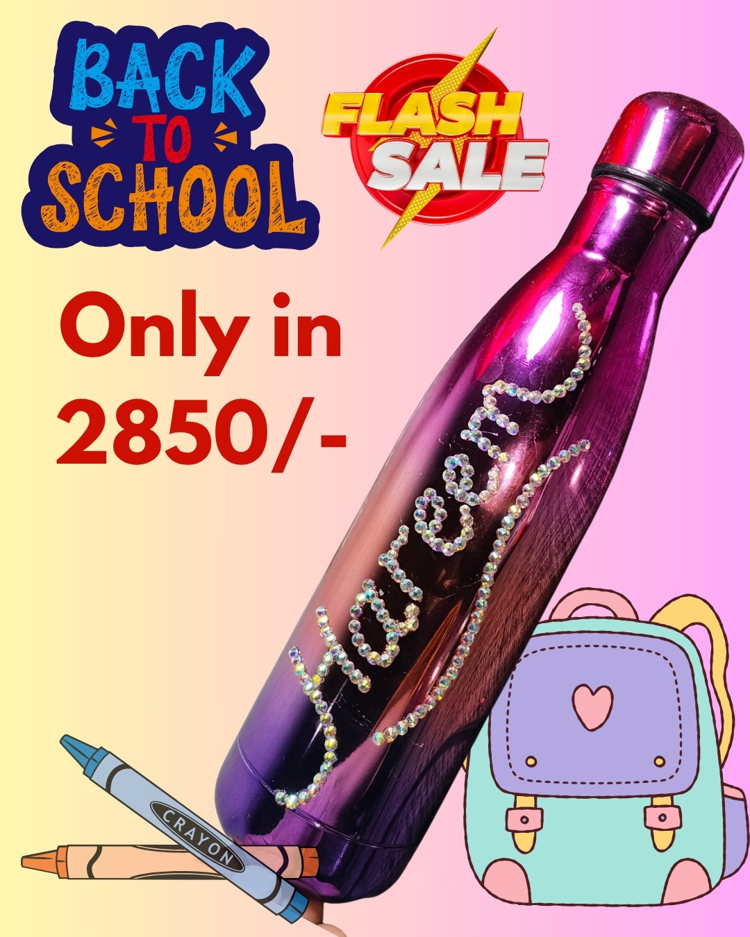 Bling Name Water Bottle-Back to School Flash Sale