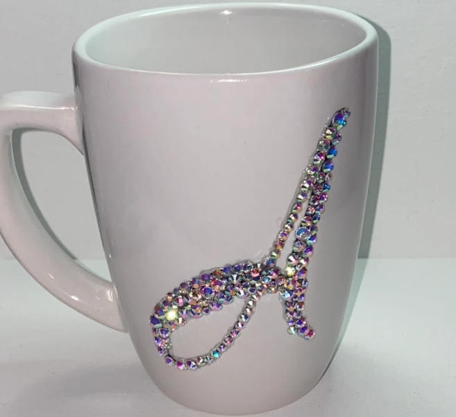 Custom White Mug with Bling Letters – Personalized Sparkle Cup