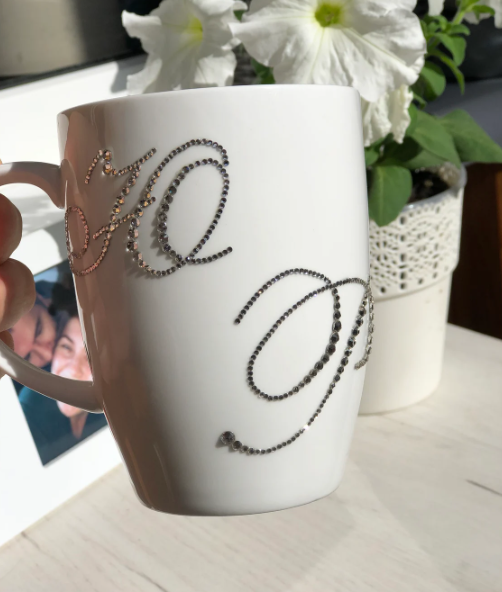 Custom White Mug with Bling Letters – Personalized Sparkle Cup