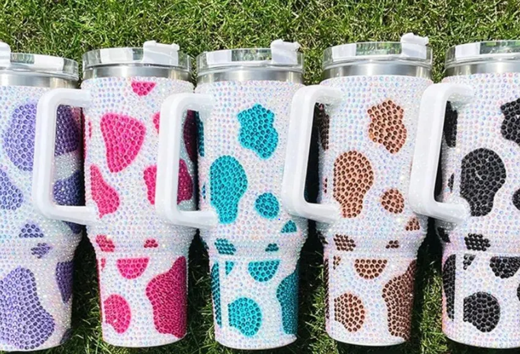 Cow Print Rhinestone Tumbler - 1200ml