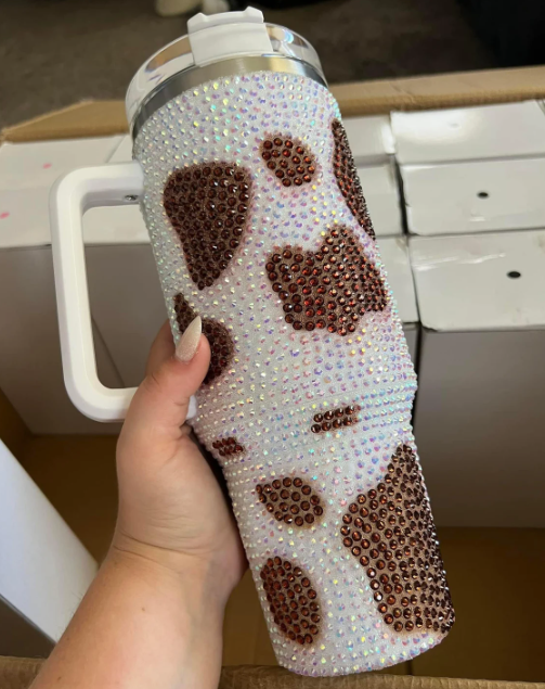 Cow Print Rhinestone Tumbler - 1200ml