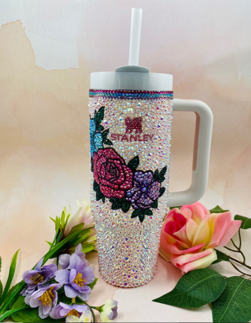 🌸 “Bloom Luxe” Premium Rhinestone Tumbler - Custom made - 40oz