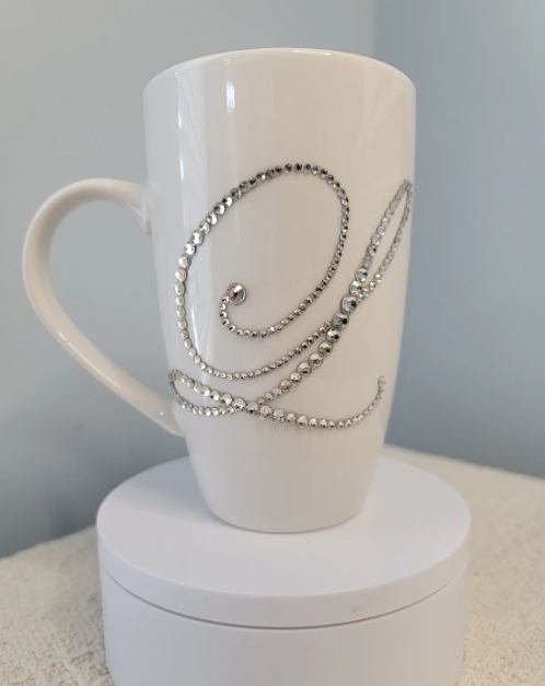 Custom White Mug with Bling Letters – Personalized Sparkle Cup