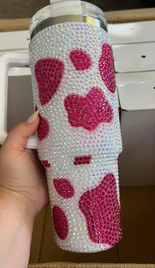 Cow Print Rhinestone Tumbler - 1200ml