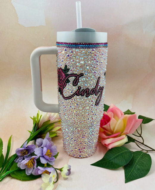 🌸 “Bloom Luxe” Premium Rhinestone Tumbler - Custom made - 40oz