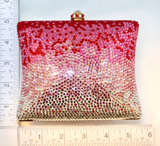 Pink Ombré Crystal Clutch – Gradient Bling Purse with Gold Chain