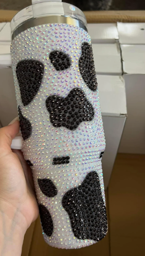 Cow Print Rhinestone Tumbler - 1200ml