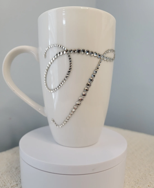 Custom White Mug with Bling Letters – Personalized Sparkle Cup