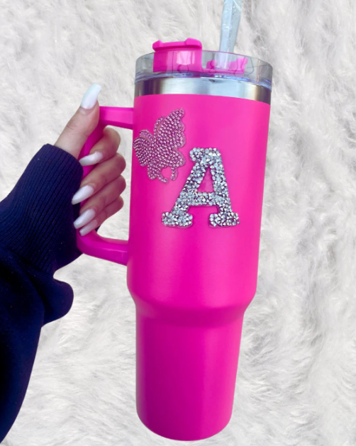 Personalized Bling Tumbler – Custom Crystal Initial & Butterfly (Multiple Colors)