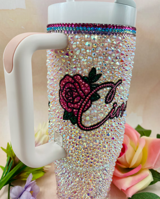🌸 “Bloom Luxe” Premium Rhinestone Tumbler - Custom made - 40oz