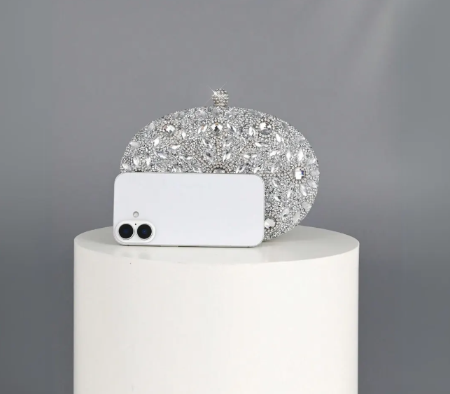 Statement Bling – Silver Oval Crystal Clutch for Weddings & VIPs