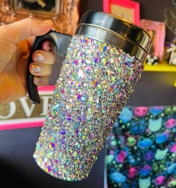 Crystal Chaos Travel Mug – Luxury Bling Handle Cup