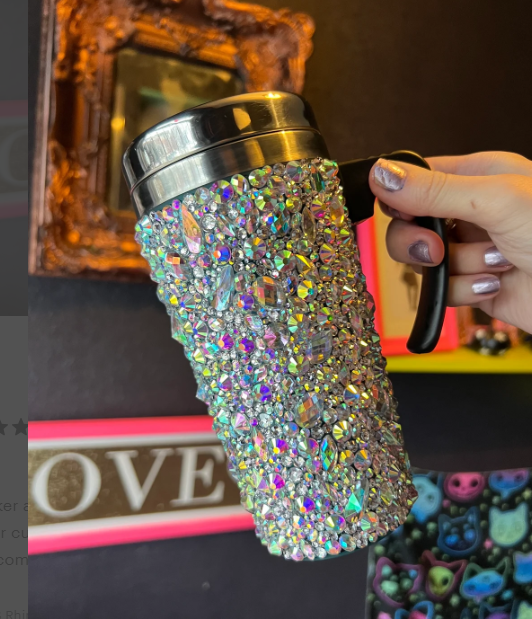 Crystal Chaos Travel Mug – Luxury Bling Handle Cup