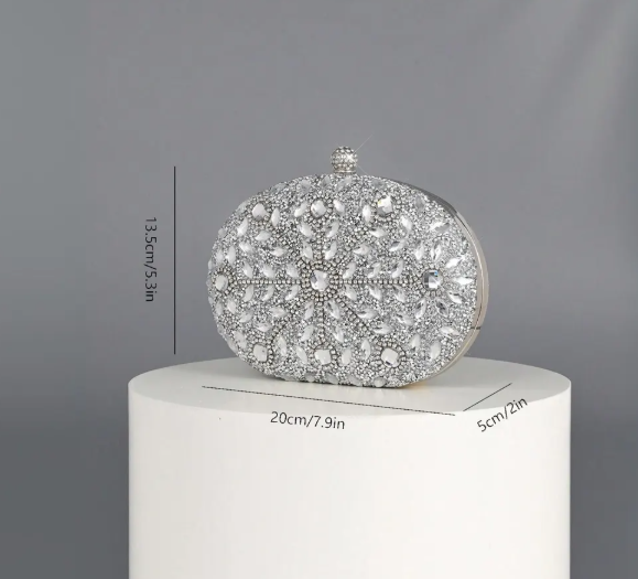 Statement Bling – Silver Oval Crystal Clutch for Weddings & VIPs